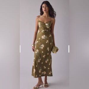 Elegant Floral Maxi Dress in Olive Green